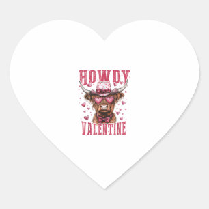 Western Howdy Highland Cow Valentines Day Highland Heart Sticker