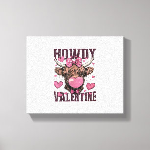 Western Howdy Valentine Funny Highland Cow Valenti Canvas Print
