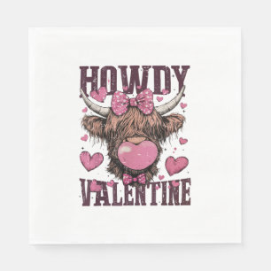 Western Howdy Valentine Funny Highland Cow Valenti Napkin