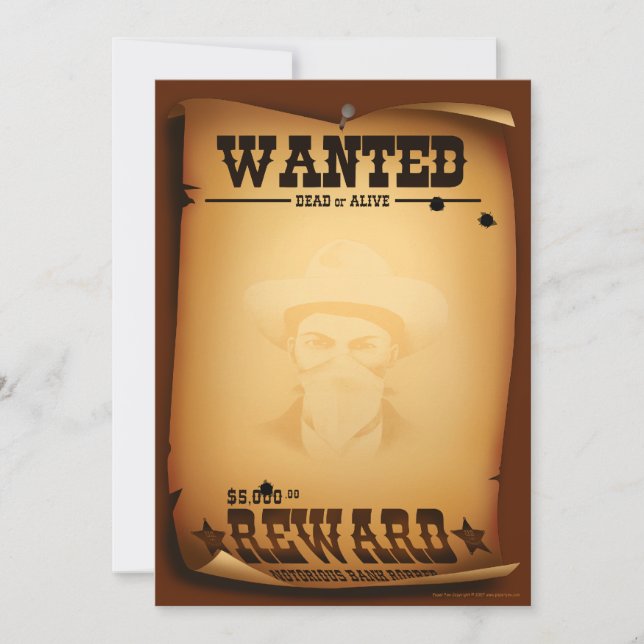 Western Invitations Wanted Poster Stationery (Front)