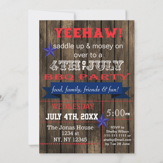 Western Juillet 4 BBQ Fête de fêtes Invitation (Devant)