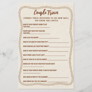 Western Last Rodeo Bridal Shower Couple Trivia Flyer