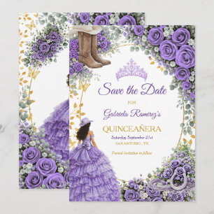  Western Lavender Roses Golden Country Quinceañera Save The Date