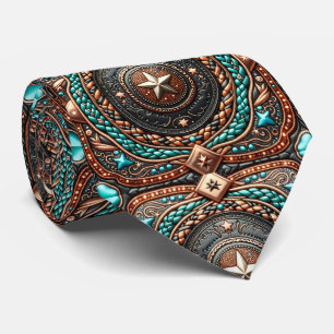 Western Leather Braid And Turquoise Print Tie