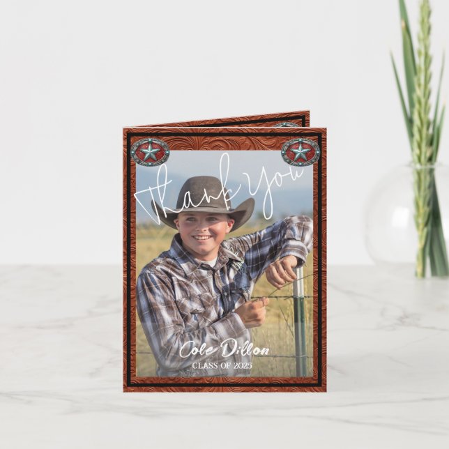 Western Leather Cowboy Photo Graduation Invitation (Front)