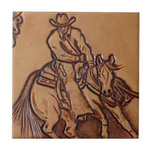 Western leather horseback Riding Rodeo Cowboy Tile