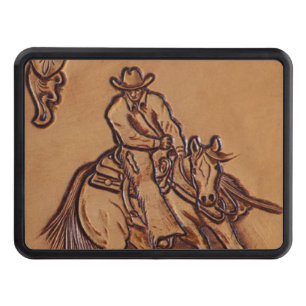 Western leather horseback Riding Rodeo Cowboy Trailer Hitch Cover