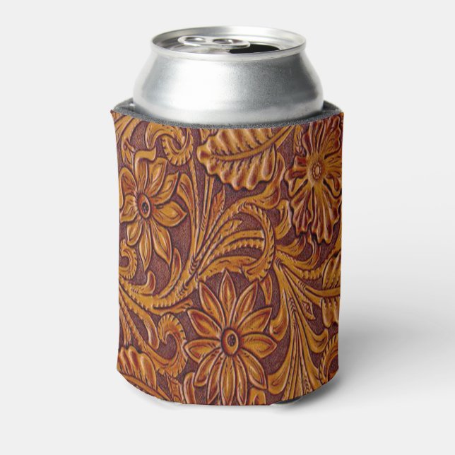 Western Leather Print Drink Holder Can Cooler (Can Back)