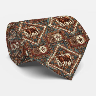 Western Leather Print Steer Bull Maroon Brown Tie