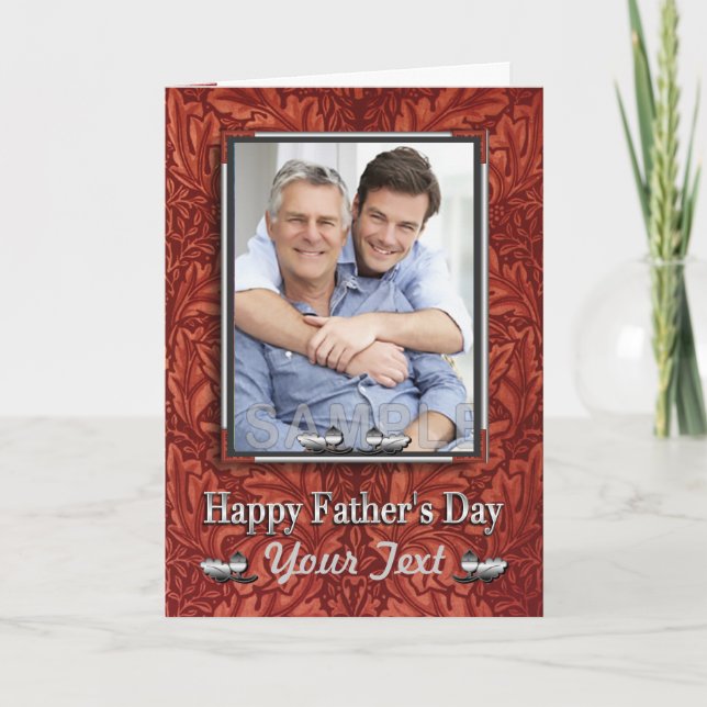 Western Leather Silver Father’s Day Custom Photo Card (Front)