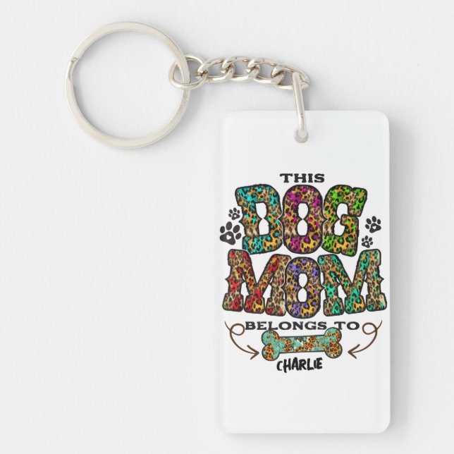 Western Leopard Patch Pattern Dog Mom Bone Pet T-S Keychain (Front)