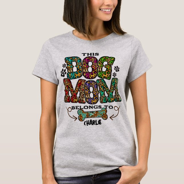 Western Leopard Patch Pattern Dog Mom Bone Pet T-Shirt (Front)