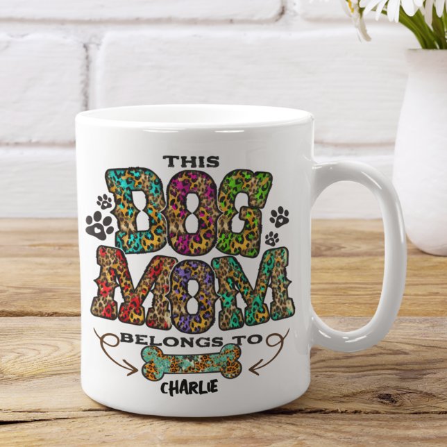 Western Leopard Patch Pattern Dog Mom Bone Pet Two-Tone Coffee Mug (Creator Uploaded)