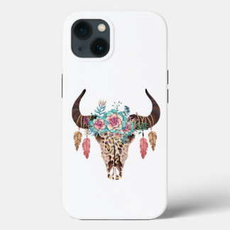 Western Leopard Print Floral Bull iPhone 13 Case
