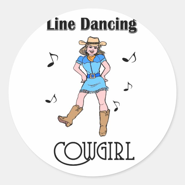 Western "Line Dancing Cowgirl" Classic Round Sticker (Front)
