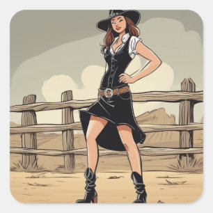 Western Little Black Dress Decal Square Sticker