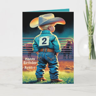Western Little Cowboy 2nd Birthday Rodeo Custom  Card