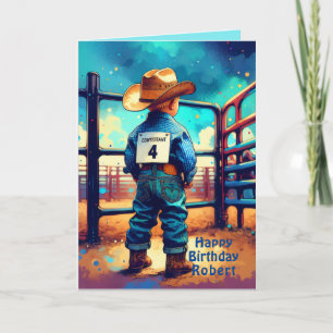 Western Little Cowboy 4th Birthday Rodeo Custom Card
