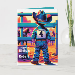 Western Little Cowboy 4th Birthday Rodeo Custom   Card