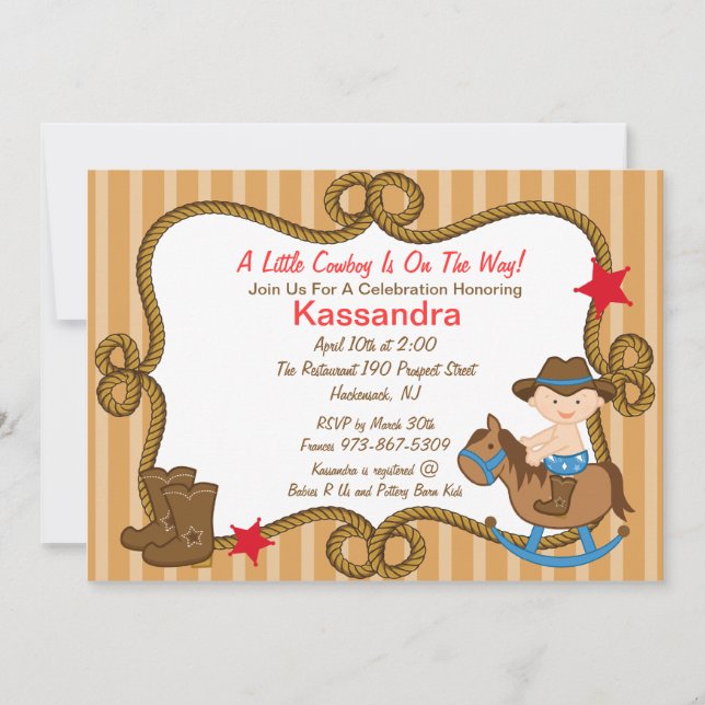 Western Little Cowboy Baby Shower Invitation (Front)