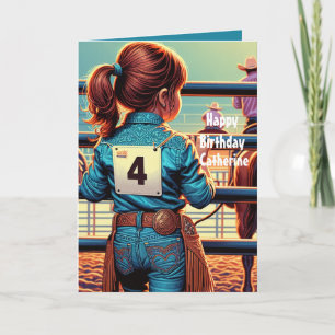 Western Little Cowgirl 4th Birthday Rodeo Custom Card