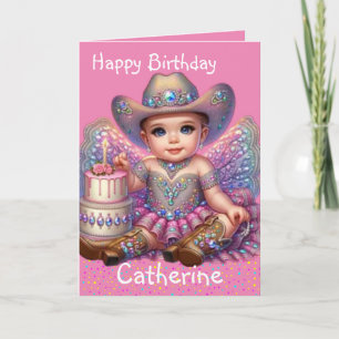 Western Little Cowgirl First Birthday Custom Card