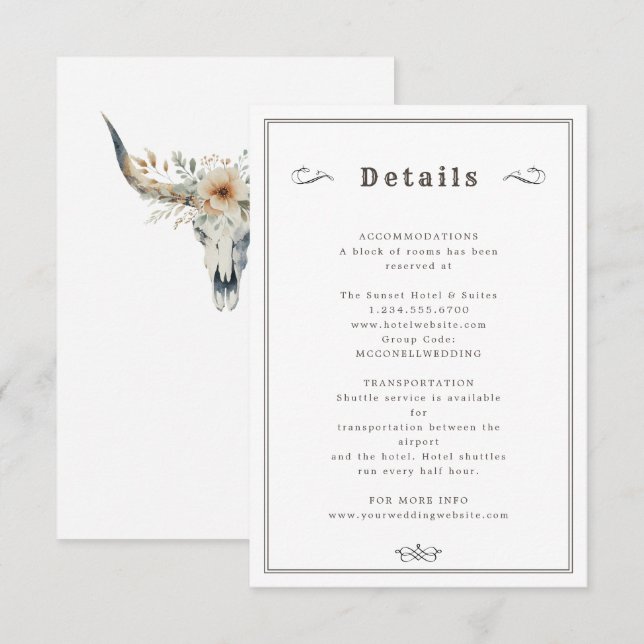 Western longhorn carte de détails mariage (Devant / Derrière)