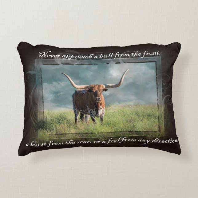 Western Longhorn Cowboy Wisdom Accent Pillow (Front)