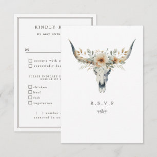 Western longhorn skull meal choices wedding RSVP Card