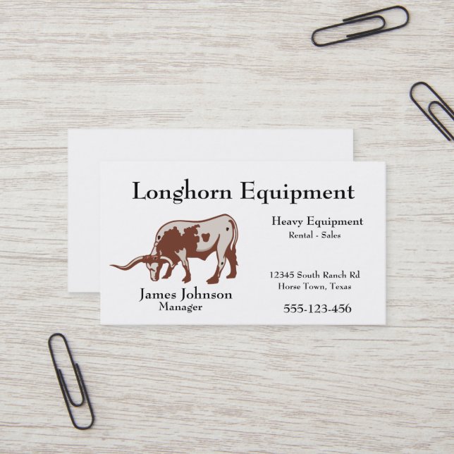 Western Longhorn Steer Business Cards (Front/Back In Situ)