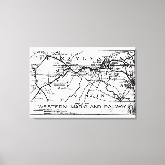 Western Maryland Railway 1920 Map Canvas Print (Front)