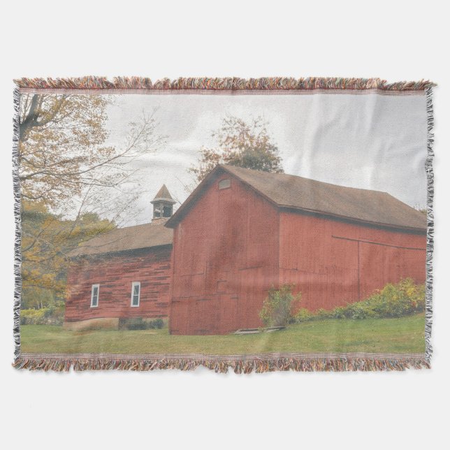 Western Mass Big Red Barn in Autumn Throw Blanket (Front)