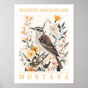 Western Meadowlark Bird of Montana USA Travel Poster