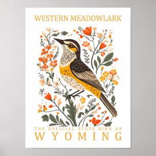 Western Meadowlark Bird of Wyoming Travel Poster