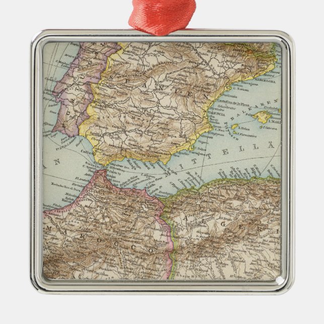 Western Mediterranean Map Metal Ornament (Front)