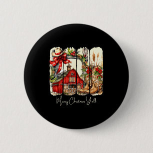 Western Merry Christmas Yall Barn Design 2 Inch Round Button