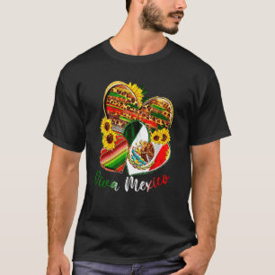 Western Mexico Heart Sunflowers Viva Mexico Flag L T-Shirt