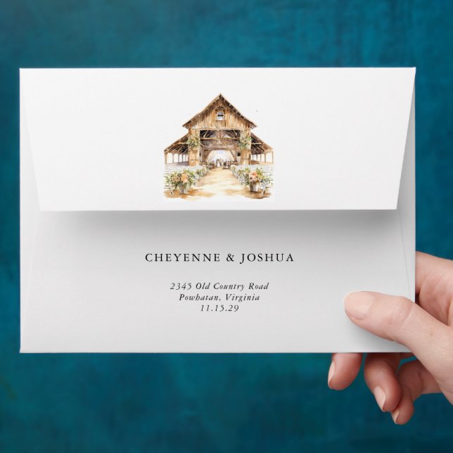 Western Modern Rustic Floral  Wedding Envelope  (Hand)
