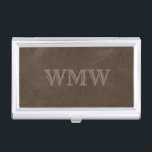 Western Monogram Brown Faux Leather Business Card Holder<br><div class="desc">This personalized business card case features a light brown monogram in Western-style font on a brown faux leather background.</div>