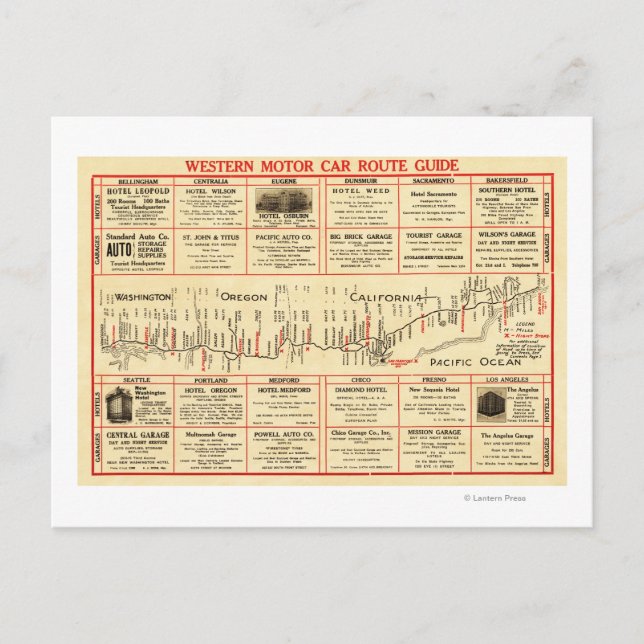 Western Motor Car Route GuidePanoramic Map Postcard (Front)