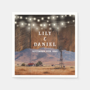Western Mountain Ranch Barn Wood Wedding Napkin