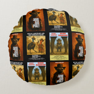 Western Movie Poster Parody Round Pillow