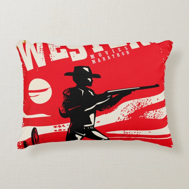 Western movies marathon retro poster design layout accent pillow (Front)