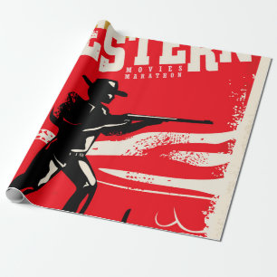 Western movies marathon retro poster design layout wrapping paper