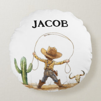 Western Nursery Decor, Personalized Cowboy Round Pillow