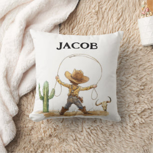 Western Nursery Decor, Personalized Cowboy Throw Pillow