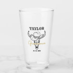 Western Old Frontier Cowboy Personalized Groomsmen Glass<br><div class="desc">Personalized gifts for groomsmen with old western cowboy theme. Decorated with cowboy hat with vintage western font. Text and background colour are editable using the Design Tool to fit your occasion. Get this customize gift for wedding,  bachelor party,  engagement party or any other special occasions.</div>