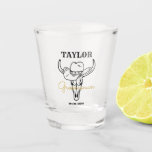 Western Old Frontier Cowboy Personalized Groomsmen Shot Glass<br><div class="desc">Personalized gifts for groomsmen with old western cowboy theme. Decorated with cowboy hat with vintage western font. Text and background colour are editable using the Design Tool to fit your occasion. Get this customize gift for wedding,  bachelor party,  engagement party or any other special occasions.</div>