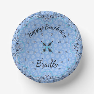Western Paisley Blue Bandana Custom Paper Plate