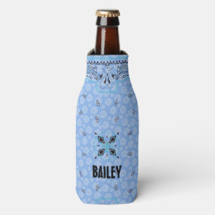 Western Paisley Blue Bandana Print Personalized Bottle Cooler